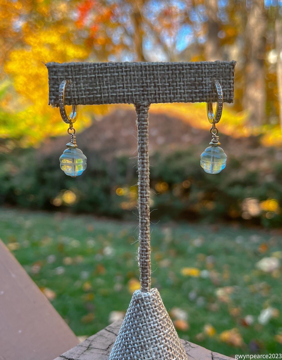 Carved Aquamarine and CZ Earrings