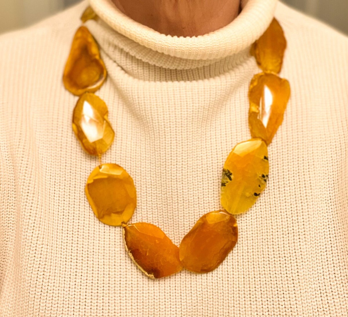 Hand-knotted Orange Agate Slice Necklace