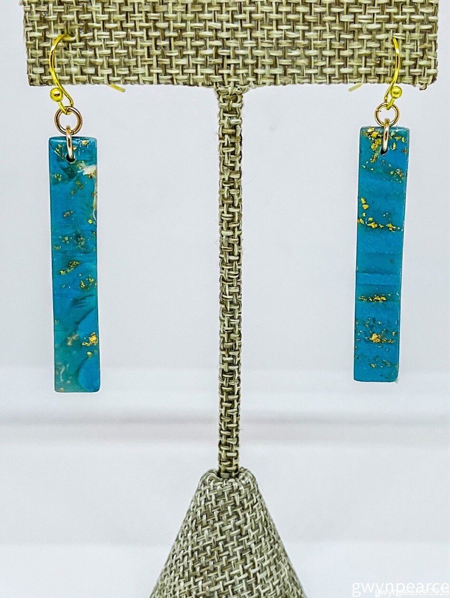 Faux Turquoise Modern Polymer Clay Stick Earrings (Gold)