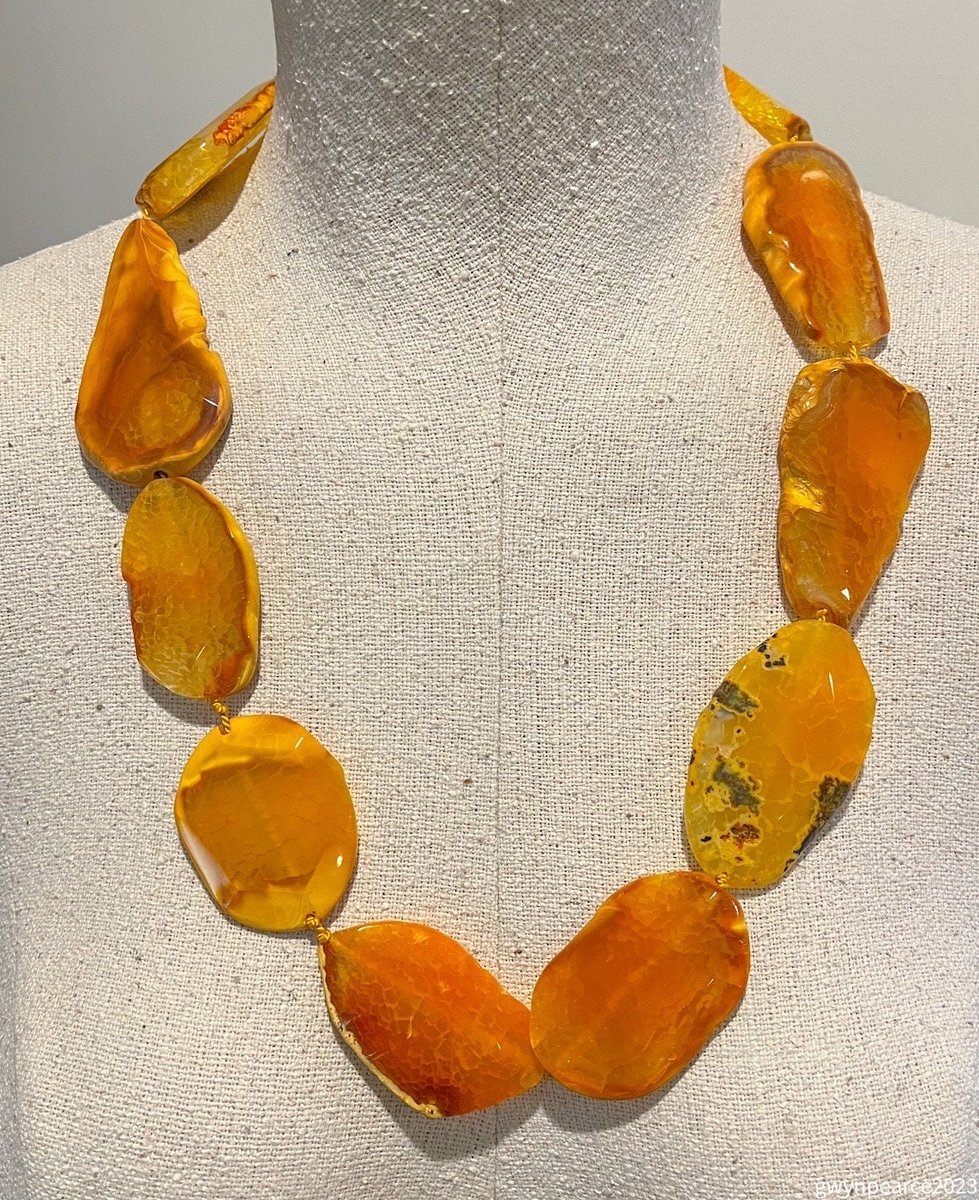 Hand-knotted Orange Agate Slice Necklace
