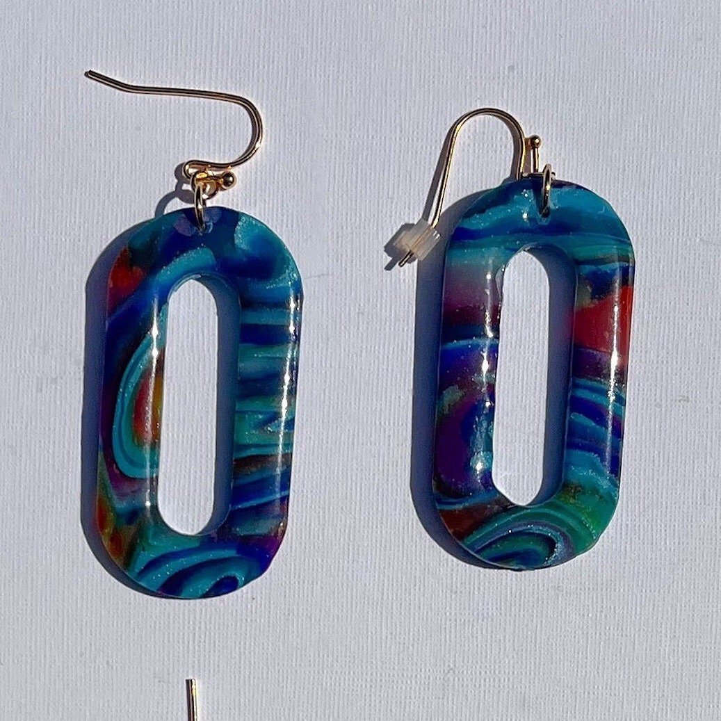 Swirly Blue Polymer Clay Earrings
