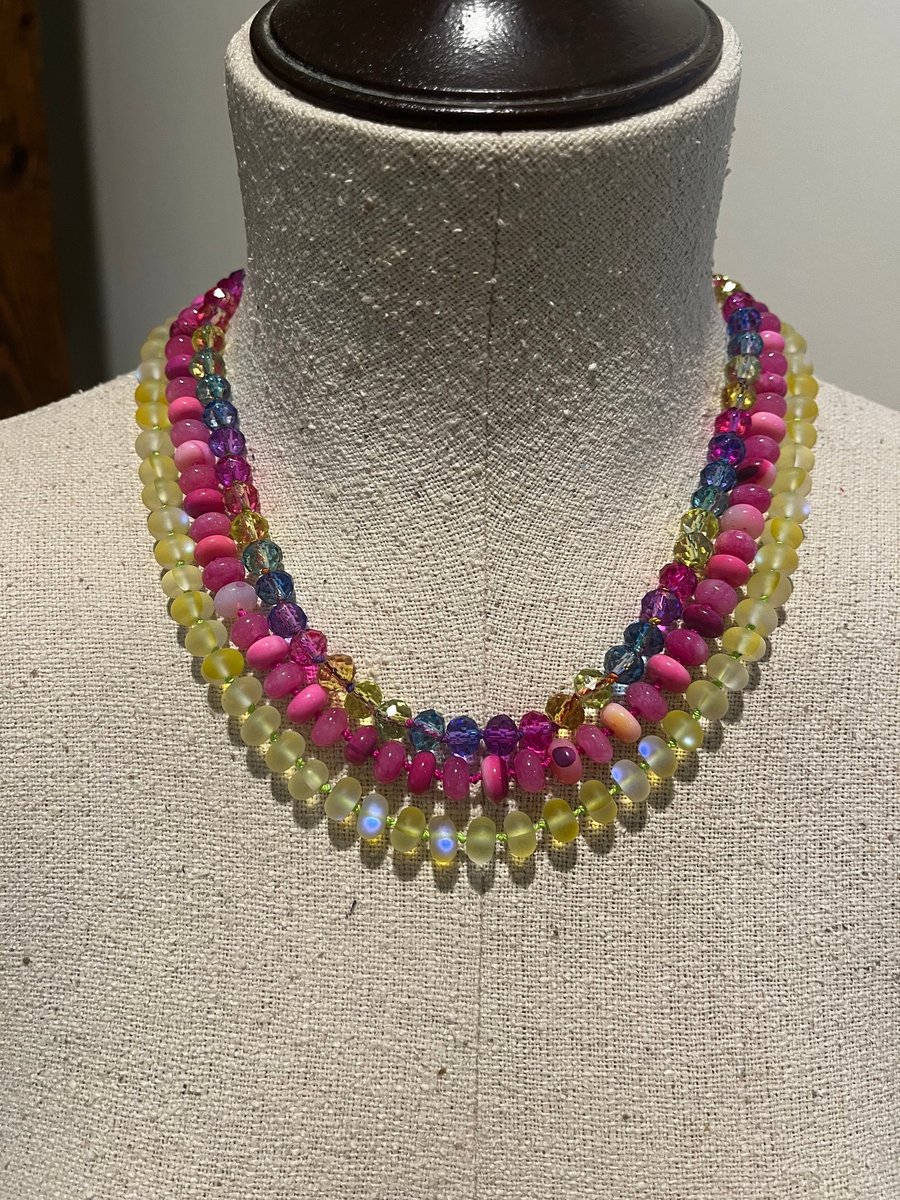 Rainbow Crystal Hand Knotted Necklace