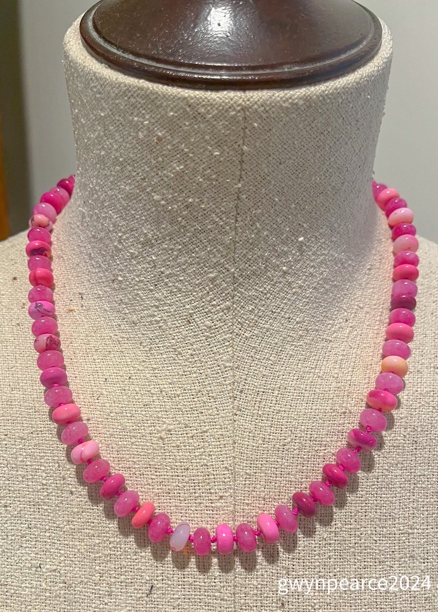 Hand-Knotted Pink Opal and Jade Necklace