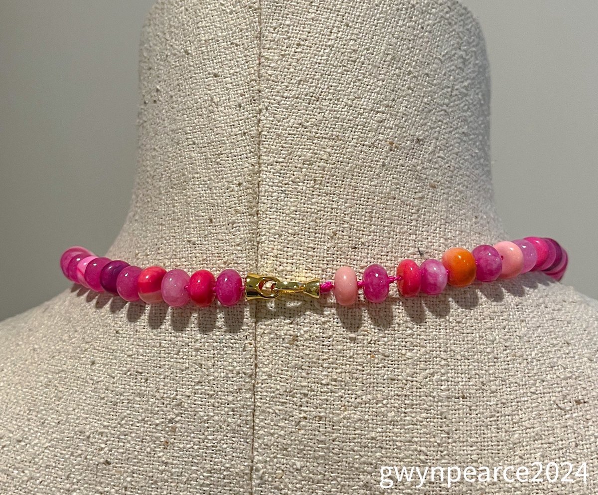 Hand-Knotted Pink Opal and Jade Necklace