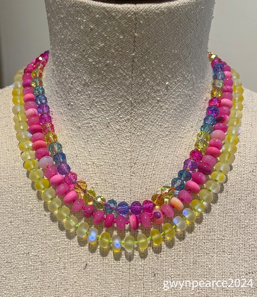 Hand-Knotted Pink Opal and Jade Necklace