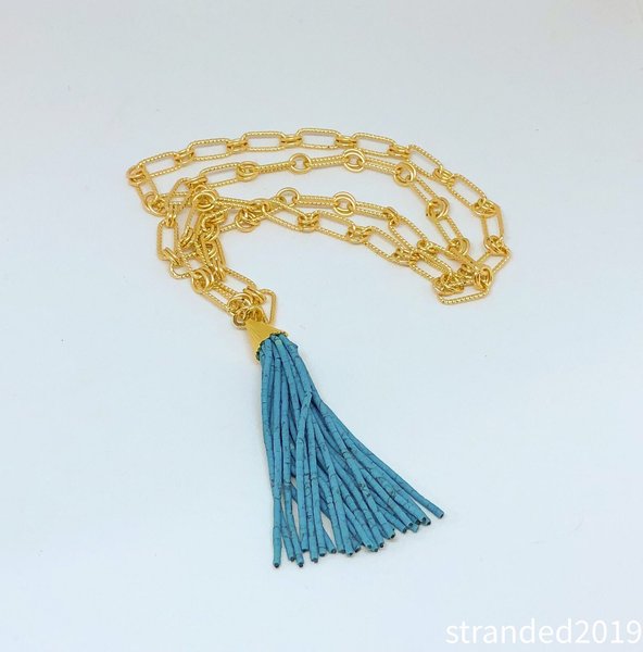 Turquoise Tassel and Gold Chain Necklace
