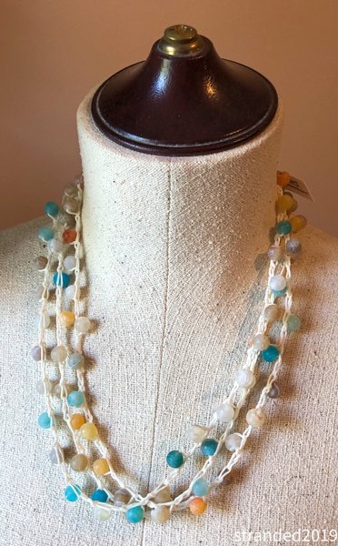Long Crocheted Necklace with Multi-Colored Agate Beads