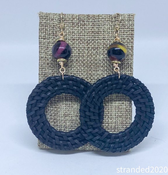Black Rattan and Agate Earrings