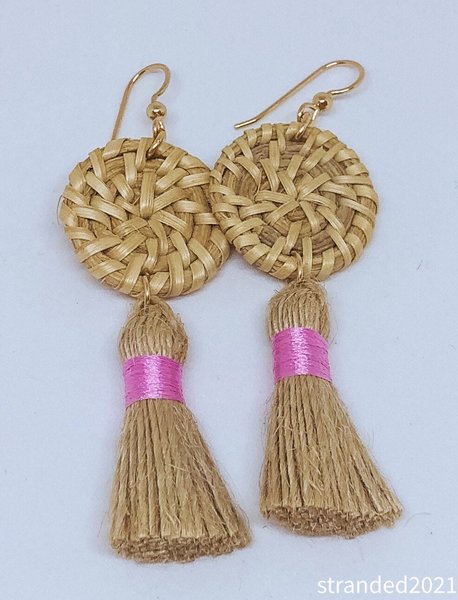 Rattan and Jute Tassel Earrings