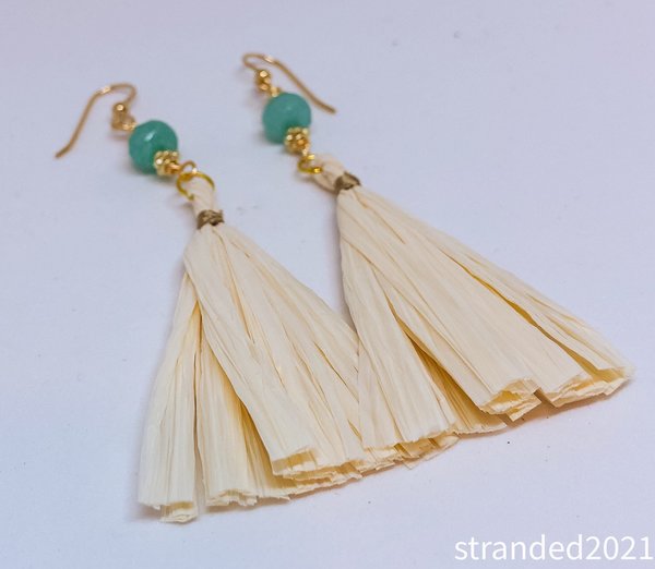Dramatic Jade and Raffia Earrings