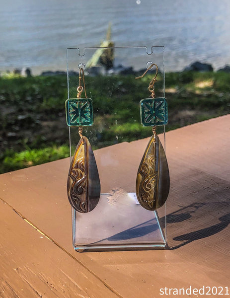 Black Lip Shell and Czech Glass Earrings