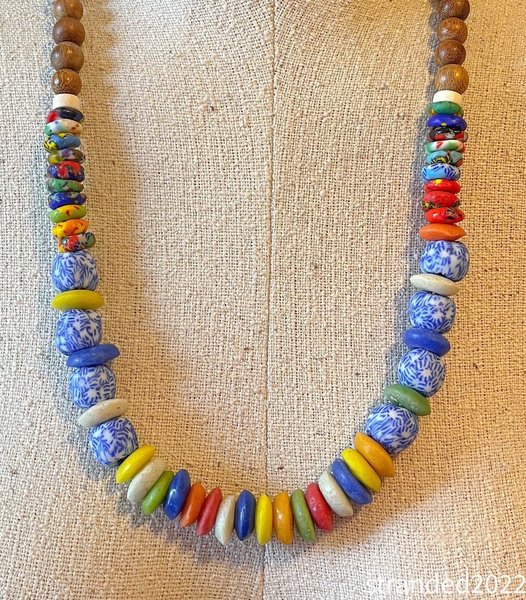 Recycled Glass and Wood Necklace