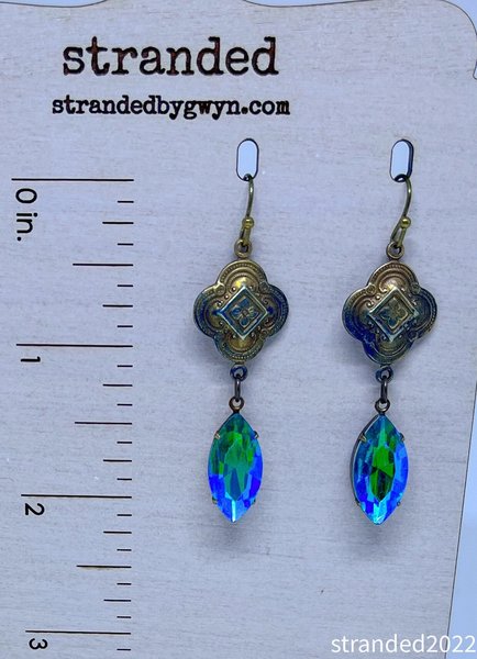 Glacier Blue and Vintage Brass Earrings