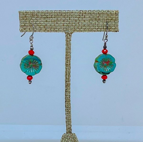 Czech Glass Flower Sterling Silver Earrings