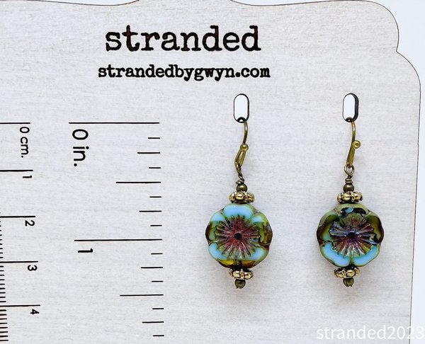 Czech Glass Flower Antique Brass Earrings