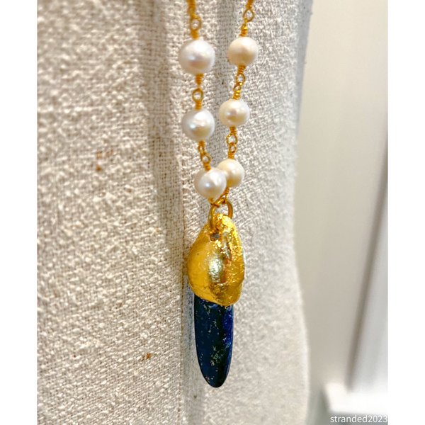 Lapis Spike and Freshwater Pearl Necklace