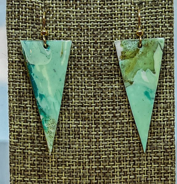 Galaxy Green Polymer Clay Triangle Earrings