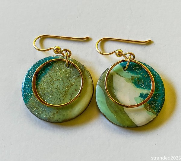 Galaxy Green Polymer Clay Disc Earrings