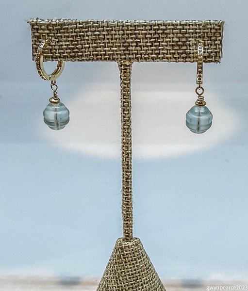 Carved Aquamarine and CZ Earrings