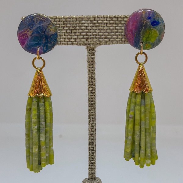 Polymer Clay and Afghan Tassel Earrings