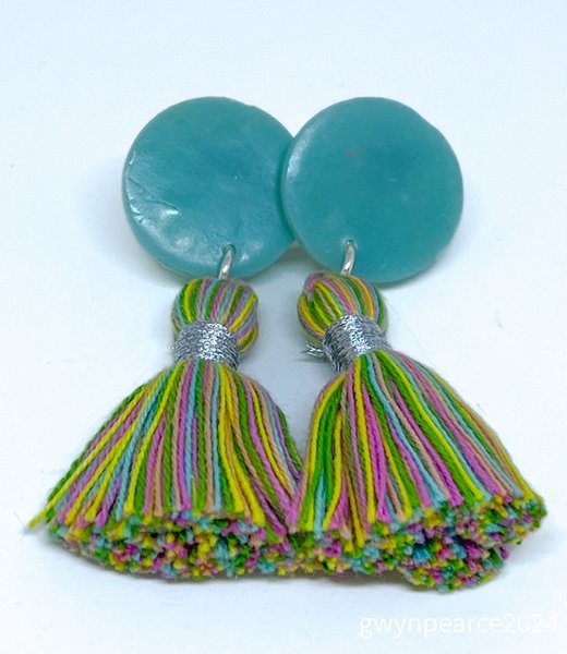Polymer Clay and Cotton Tassel Earrings