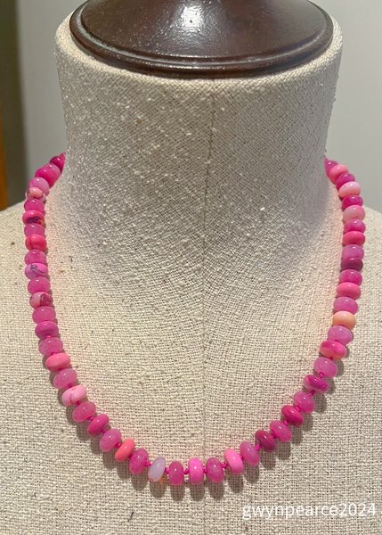 Hand-Knotted Pink Opal and Jade Necklace